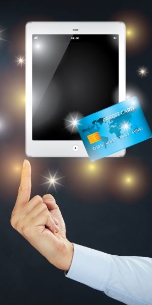 pointing to tablet to pay