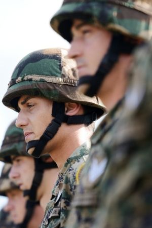 men in an army line